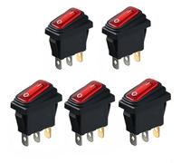 Industrial Grade 30A Rocker Switch with Silver Contacts and Thickened Copper Terminals for 125V/250V AC, Waterproof & Resistant PC Shell, 5PCS (red)