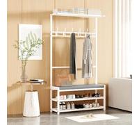 Industrial Hall Tree with Removable Hooks 2-Tier Shoe Rack & Bench - Free-Standing Coat Rack for Entryway Living Room & Hallway Storage Solution Stylish Home Organization