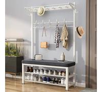 Industrial Hall Tree with Removable Hooks and Shoe Bench, Free Standing Coat and Shoe Rack, 4-in-1 Design for Living Room and Hallway Storage