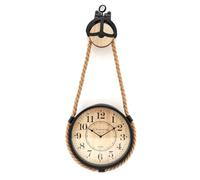 Industrial Hanging Rope Round Black Metal Clock