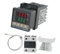 Industrial Heating Temperature Regulator REX-C100 Digital PID Controller for SSR 25A Output 0-1300°C Range with K-Type Thermocouple and Heat Sink Kit