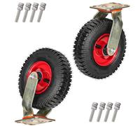 Industrial Heavy Duty Pneumatic Rubber Caster Set 8/10 Inch Pack Of 6 Swivel Brake Fixed(Swivel,200Mm/8In)