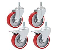 Industrial Heavy Duty Swivel Caster Wheel Set with Polyurethane PU Castors 4 Pack M12x30mm Threaded Stem Red for Carts Furniture Workbench Trolley Universal Replacement Wheel with