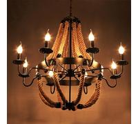 Industrial hemp rope chandelier retro creative retro style light E14 restaurant lighting industrial wrought iron chandelier living room attic bedroom coffee shop suspended ceiling light ( Size : 8head