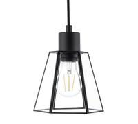 Industrial Hexagonal Lantern Ceiling Pendant Lamp Shade in Matte Black with Clear Glass Panels| 14cm x 16cm by Happy Homewares