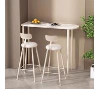 Industrial High Table with 2 Bar Stools Kitchen Dining Set Stand-Up Bistro Table for Restaurant & Home White Finish 140x105cm/55.1x41.3in