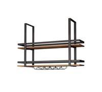 Industrial Iron Hanging Wine Rack with Glass Holder and Shelf, Metal Ceiling Floating Shelves for Bar and Restaurant, Ideal for Kitchen Storage