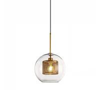 Industrial Iron Mesh Pendant Light with Glass Lampshade - E27 Single Head Chandelier for Bedroom and Ceiling Lighting