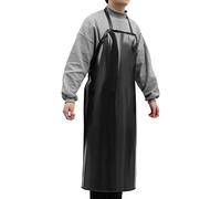 Industrial Kitchen Apron Heavy Duty Sleeveless Halter Neck Apron for Commercial Use Black PVC Oil Chemical-resistant for Butchers and Cleaning