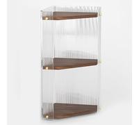 Industrial L-Shaped Corner Bookshelf, Solid Wood Display Cabinet with Acrylic Baffle, Space-Saving Storage Shelf for Bathroom & Living Room, Rustic Brown Finish