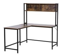 HOMCOM Industrial L-Shaped Work Desk & Storage Shelf Steel Frame in Brown HOMCOM Brown