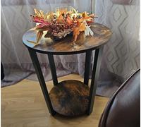 Pricenet Rustic round side table with 2-tier storage, easy assembly