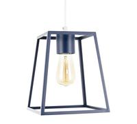 Industrial Lantern Pendant Shade in Matte Navy Blue Metal with Square Top and Bottom | 25cm x 21cm x 15cm | for Kitchens Dining Rooms Lounges etc by Happy Homewares