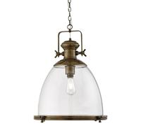 Industrial Large Painted Antique Brass Pendant, Clear Glass