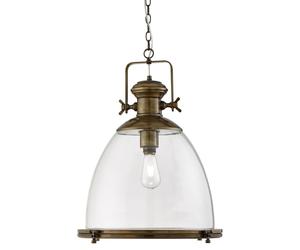 Industrial Large Painted Antique Brass Pendant, Clear Glass