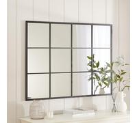 Industrial Large Rectangular Window Wall Mirror | 120cm x 90cm | Black Metal Frame | Vertical or Horizontal Mountable | Mirrored Safety Glass | Modern Design | Hallway, Bedroom, Living, Dining Room