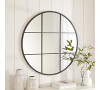 Industrial Large Round Window Wall Mirror | Diameter 100cm | Black Metal Frame | Mirrored Safety Glass | Wall Hanging | Modern Circle Design | Hallway, Bedroom, Living, Dining Room