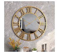 Industrial Large Wall Clock with Mirror Metal Vintage Quartz Clocks with Roman Numerals for Bedroom Living Room Decor,Gold,50CM/19.7IN