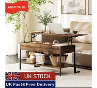 Industrial Lift Top Coffee Table with Storage Shelf Rustic Brown