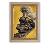 Industrial Locomotive Vintage Framed Wall Art Print A2 (59.4×42cm) Oak, Wall Decor for Living Room, Bedroom, Office & Home, Ready to Hang, Art Gift