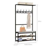 Industrial Metal Coat Rack with Shoe Bench, 6 Hooks & 2-Tier Storage, Modern Entryway Hall Tree for Living Rooms, Easy Assembly, Functional Organization Solution
