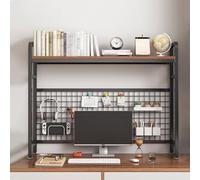 Industrial Metal Desk 2 Tier Freestanding Bookcase with Grid Panel Wrought Iron Storage Shelf for Home Office & Study Stylish Display Shelves (95cm)