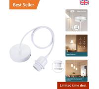Industrial Metal Pendant Light with E27 Lamp Holder & 100cm Braided Cable, White