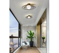 Industrial Metal Straw Hat Semi-Flush Mount Ceiling Light with Milky White Glass Bulb - Stylish Farmhouse Illumination for Living Room, Hallway, and Bedroom