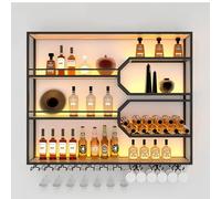 Industrial Metal Wall Wine Rack with Glass Holder, 180cm (70.8in) Wine Bottle Display Shelf for Home Bar, Kitchen, Restaurant & Living Room Decor