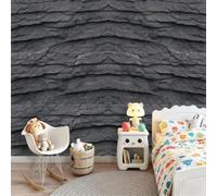 Industrial Minimalism Printed wallpaper 250 x 175 cm Dark Grey | Rugged Rock Wall Texture Cracked Stone Durable and Tear-resistant Non-woven Wall Mural suitable for living rooms bedrooms