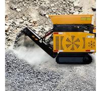 Industrial Mobile Rock Crusher Machine Portable Wheeled Stone Breaker Unit | Electric powered aggregate crushing plant with receiving hopper & discharge belt for quarrying & demolition recycling