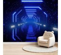 Industrial Modern Photo Wallpaper for Living Room, Wall Mural, Tunnel Glowing Lines Rectangular Light Panels Photo Wallpaper for Bedroom Feature Wall & Restaurant, Non-Woven Large Art Backdrop