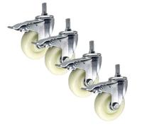 Industrial Nylon Stem Casters with Brake - 360° Rotating Wheels for Trolleys Shopping Carts and Workbenches - M20*60mm Threaded 100mm Size