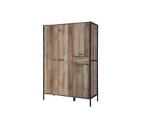 Industrial Oak Finish 4 Door Wardrobe with Drawer - Hoxton - LPD