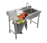 Industrial Outdoor Kitchen Sink with Garba Disposal Holes 1 Bowl Worktable Sink with Faucet for Restaurant Laundry GaSize: 100x50 cm