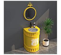 Industrial Pedestal Bathroom Sinks, Iron Art Floor Standing Bathroom Vanity Units with Basin, One Piece Pedestal Vanity Sink, Modern Free Standing Basin Sink Unit with Faucet A5,with Mirror