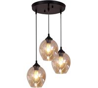 Industrial Pendant Chandelier, Modern Amber Glass Ceiling Light Fixture for Kitchen, Coffee Bar & Dining Room, Vintage Retro Hanging Lamp