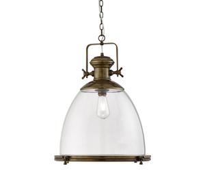 Industrial Pendant Large 1 Light Painted Antique Brass Finish Clear Glass Shade