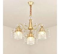 Industrial Pendant Light, Modern Brass Crystal Chandelier for Dining Room, Living Room, Bedroom, Foyer - E14 Compatible, 3 Long Heads