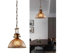 Industrial Pendant Light with Iron Frame and Glass Shade, Adjustable Hanging Fixture for High Ceilings in Living Room or Bedroom