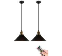 Industrial Pendant Lights Battery Operated with Remote Set of 2,Indoor Non Hardwired Hanging Lights Fixtures,Black Vintage Pendant Lighting Lamp for Farmhouse Kitchen Island Bedroom Bar (Color : Blac