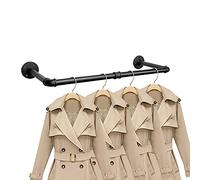 Industrial Pipe Clothes Rack, Heavy Duty Wall Mounted Black Iron Garment Rack, Clothing Hanging Rod Bar for Laundry Room, Closet Storage (24 inch)