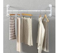 Industrial Pipe Clothes Racks, Wall Mounted Garment Racks, Space-Saving Display Hanging Clothing Racks, Heavy Duty Steampunk Detachable Multi-Purpose Hanging Rod for Closet Storage, Black (White)
