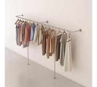 Industrial Pipe Clothing Rack Wall Mounted Garment Display Stand for Creative Clothing Store Heavy Duty T Shaped Retail Clothes Rail with Towel Hanging Bar and Closet STO
