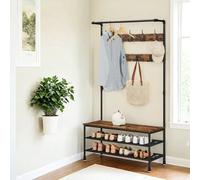 VASAGLE Coat Rack Stand, Large Hall Tree with Bench and Shoe Storage, 9 Hooks, Shoe Rack, Hanging Rail, 41.5 x 100 x 182 cm, for Hallway, Living Room, Bedroom, Rustic Brown and Black HSR47BX