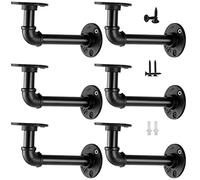 Industrial Pipe Shelf Brackets for 8 10 12 14 inches Board, Iron L Pipe Floating Shelf Bracket Heavy Duty Metal Shelving Brackets for Shelves- 6 Pack Black