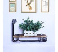 Industrial Pipe Shelves Wall Mounted, Rustic Wood Shelf with Towel Bar, Floating Pipe Shelving and Towel Holder for Bathroom
