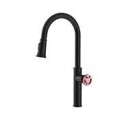 Industrial Pipe Style Kitchen Faucet with Pull Down Sprayer, Vintage Black Kitchen Sink Faucets, Single Handle One Hole Bar Mixer Taps, High Arc Rotatable Pulldown Kitchen Tap (Red)