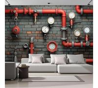 Industrial Piping Wall Mural Wallpaper Non-Woven 3D Dark Gray Brick wall Photo Wallpaper Mural for Bedroom Living Room - Art Print Wall Decoration Poster Picture Design 250x175 cm(WxH) 1355o