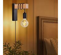 Industrial Plug in Wall Lights for Bedroom, Black Wall Sconce with Cord, Wall Lamps Reading Fixture for Living Room Loft Wood Mounted with Switch Indoor Decor Edison Lighting (E27 Bulb Excluded)